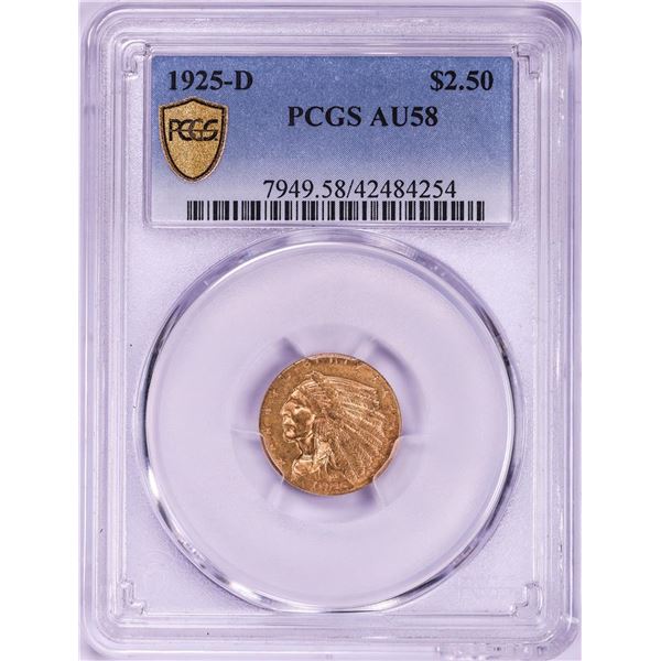 1925-D $2 1/2 Indian Head Quarter Eagle Gold Coin PCGS AU58