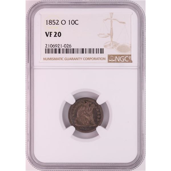 1852-O Seated Liberty Dime Coin NGC VF20