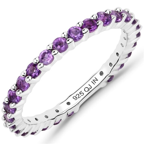 Plated Rhodium 0.78ctw Amethyst Ring