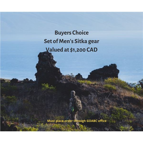Gift certificate for a set of mens Sitka gear, value $1,200