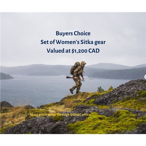 Gift certificate for a set of womens Sitka gear, value $1,200