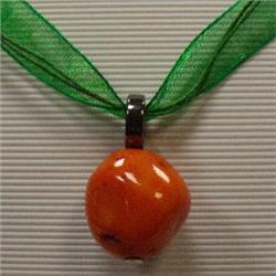 S. SILVER 22 MM BAMBOO CORAL PENDANT 36x22 MM WITH RIBBON W/CLASP