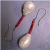 Image 1 : 14K GOLD SOUTH SEA PEARL AND ITALIAN CORAL DANGLE EARRINGS 31x11 MM