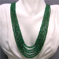 413 CTS GRADUATED 5 STRAND OF EMERALD RONDELLES 6-3 MM - 16-20 INCHES