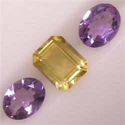 3+ CTS LOT OF 1 CITRINE AND 2 AMETHYSTS