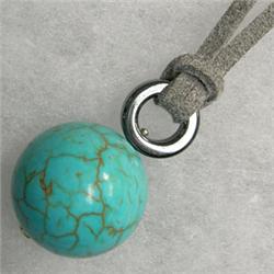 S. SILVER 20 MM STABILIZED TURQUOISE AND HEMATITE UNISEX PENDANT - 32 MM LONG