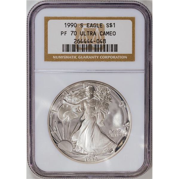 1990-S American Silver Eagle .999 Fine Silver Dollar Coin NGC PF70 Ultra Cameo