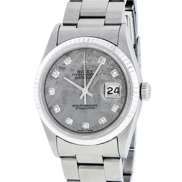 Rolex Mens Stainless Meteorite Diamond 36MM Datejust Wristwatch