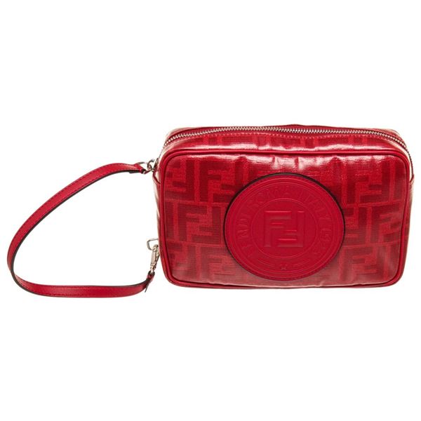 Fendi Red Leather FF Logo Stramp Crossbody Bag
