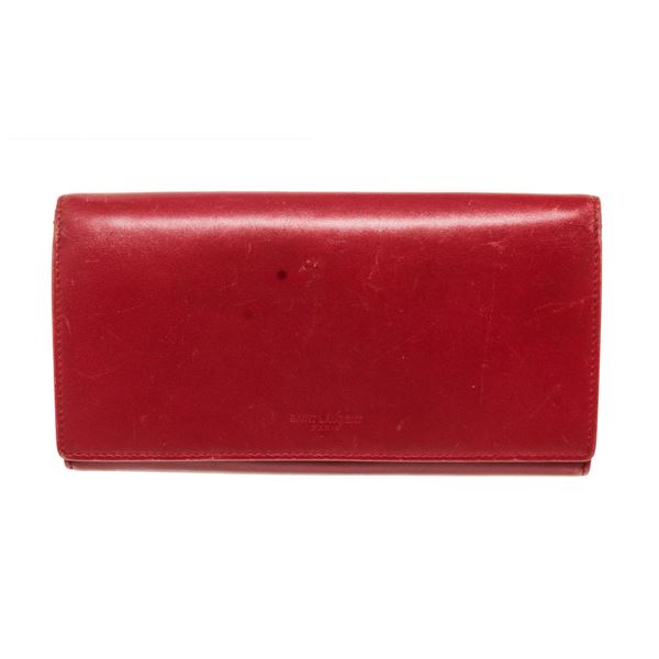 Yves Saint Laurent Red Leather Long wallet