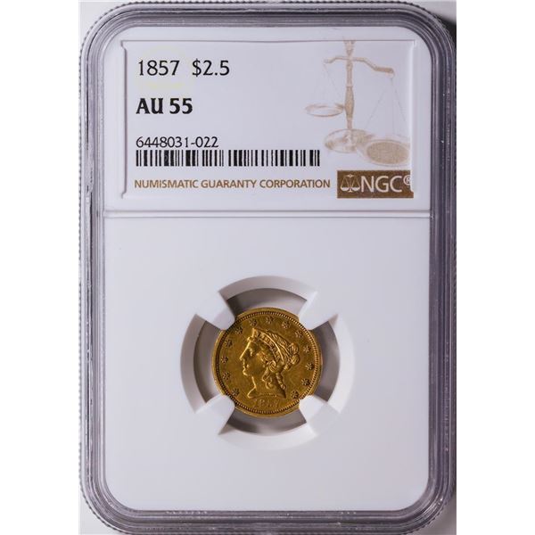 1857 $2.5 Liberty Head Quarter Eagle Gold Coin NGC AU55