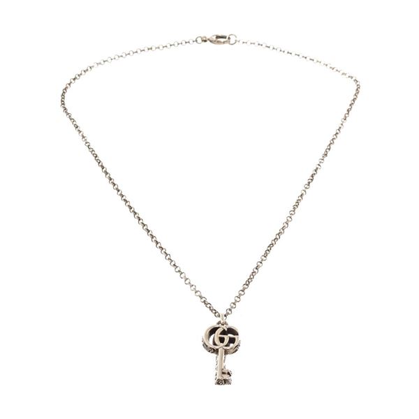 Gucci Silver-tone GG Key Necklace