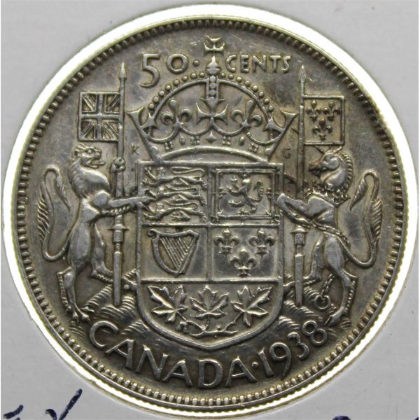 1938 KEY DATE CANADA SILVER 50 CENTS COIN