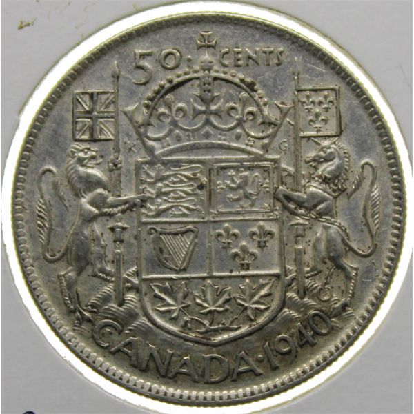 1940 CANADA SILVER 50 CENTS COIN