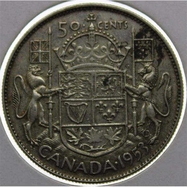 1953 LARGE DATE CANADA SILVER 50 CENTS COIN