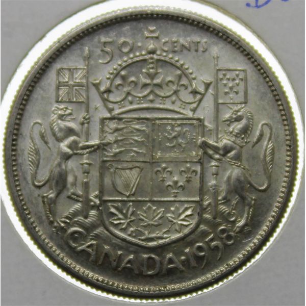 1958 DOT CANADA SILVER 50 CENTS COIN