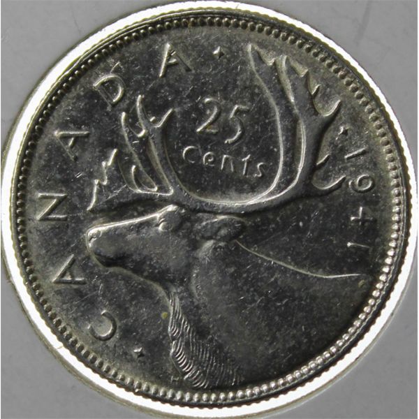 1941 CANADA SILVER 25 CENTS COIN