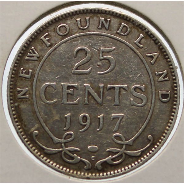 1917 NEWFOUNDLAND 25 CENTS SILVER COIN