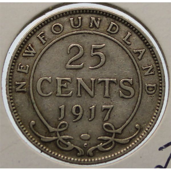 1917 NEWFOUNDLAND 25 CENTS SILVER COIN