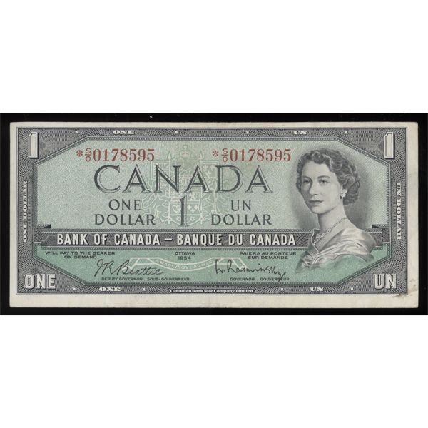 1954 CANADA BEATTIE-RASMINSKY 1 DOLLAR NOTE