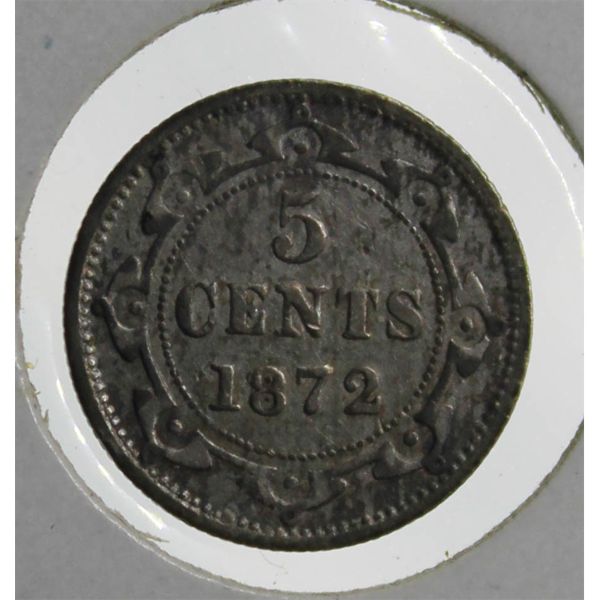 1872 H NEWFOUNDLAND 5 CENTS SILVER COIN