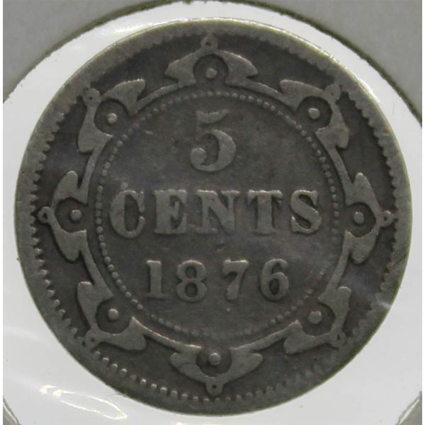 1876 H NEWFOUNDLAND 5 CENTS SILVER COIN