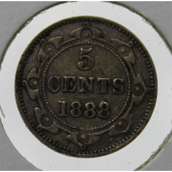 1888 NEWFOUNDLAND 5 CENTS SILVER COIN