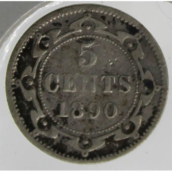 1890 NEWFOUNDLAND 5 CENTS SILVER COIN