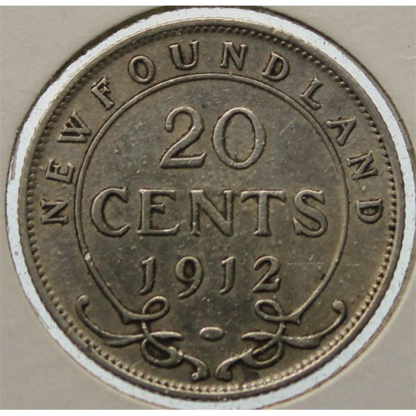 1912 NEWFOUNDLAND 20 CENTS SILVER COIN