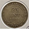 Image 1 : 1917 NEWFOUNDLAND 25 CENTS SILVER COIN