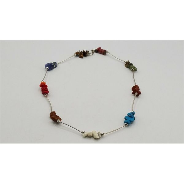 925 SILVER MULTI-STONE NUGGET 16" NECKLACE 