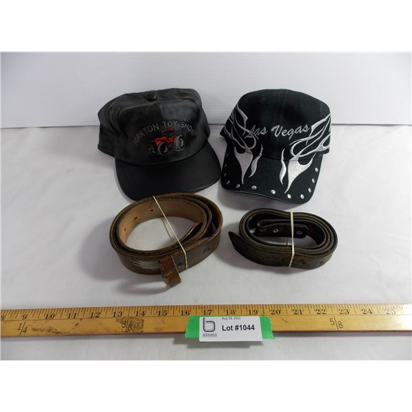 (2) Hats and Leather Belts-42” and 44”