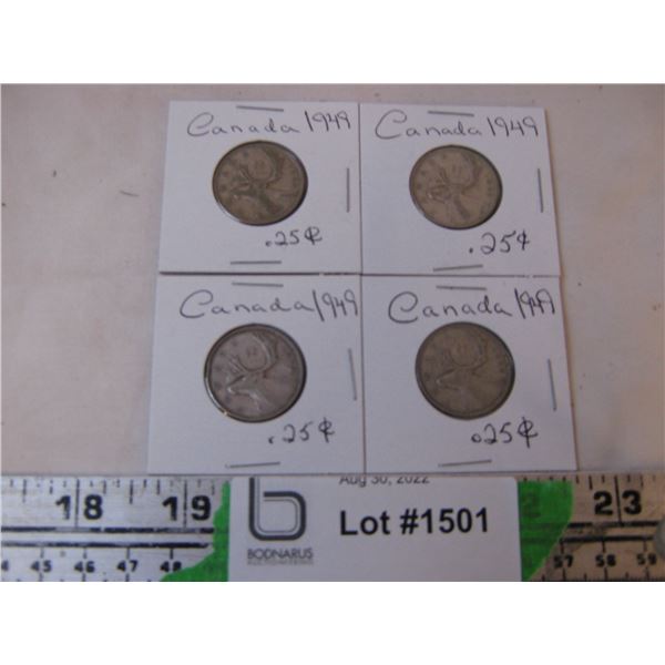 (4) 1949 Canadian Quarters