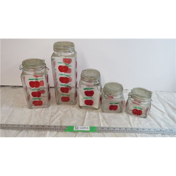 (5) Assorted Sized Apple themed jars