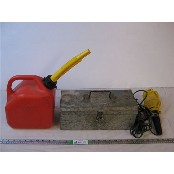 Battery operated Trouble Light(extra long cord), Gas can, tool box