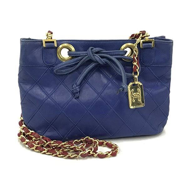 Chanel Vintage Blue Quilted Color Block Vintage Shoulder Bag