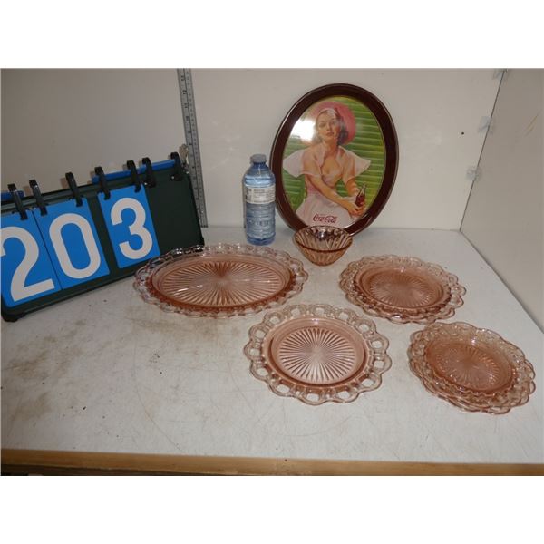 Coca-Cola tray & decorative glassware