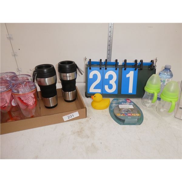 travel mugs, plastic wine cups, baby cups