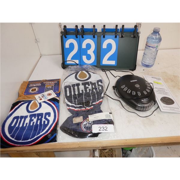 Oilers sport towels & Conair sound therapy machine