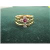 Image 2 : LADIES 18KT RING W/5 DIAMONDS & 1 RED STONE, SZ. 8 1/2