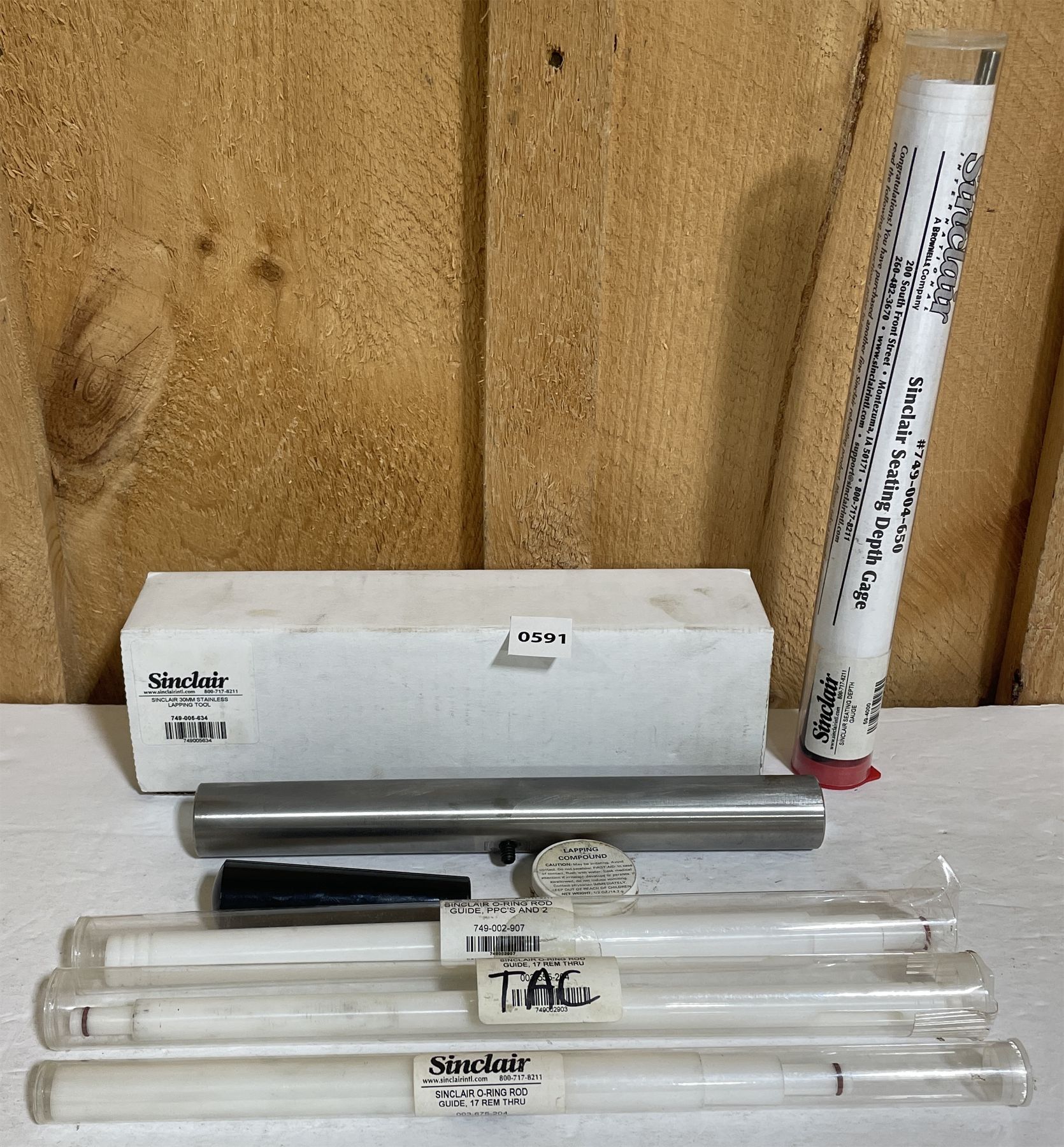 LOT OF 5 - SINCLAIR LAPPING TOOL, SEATER & O-RING RODS