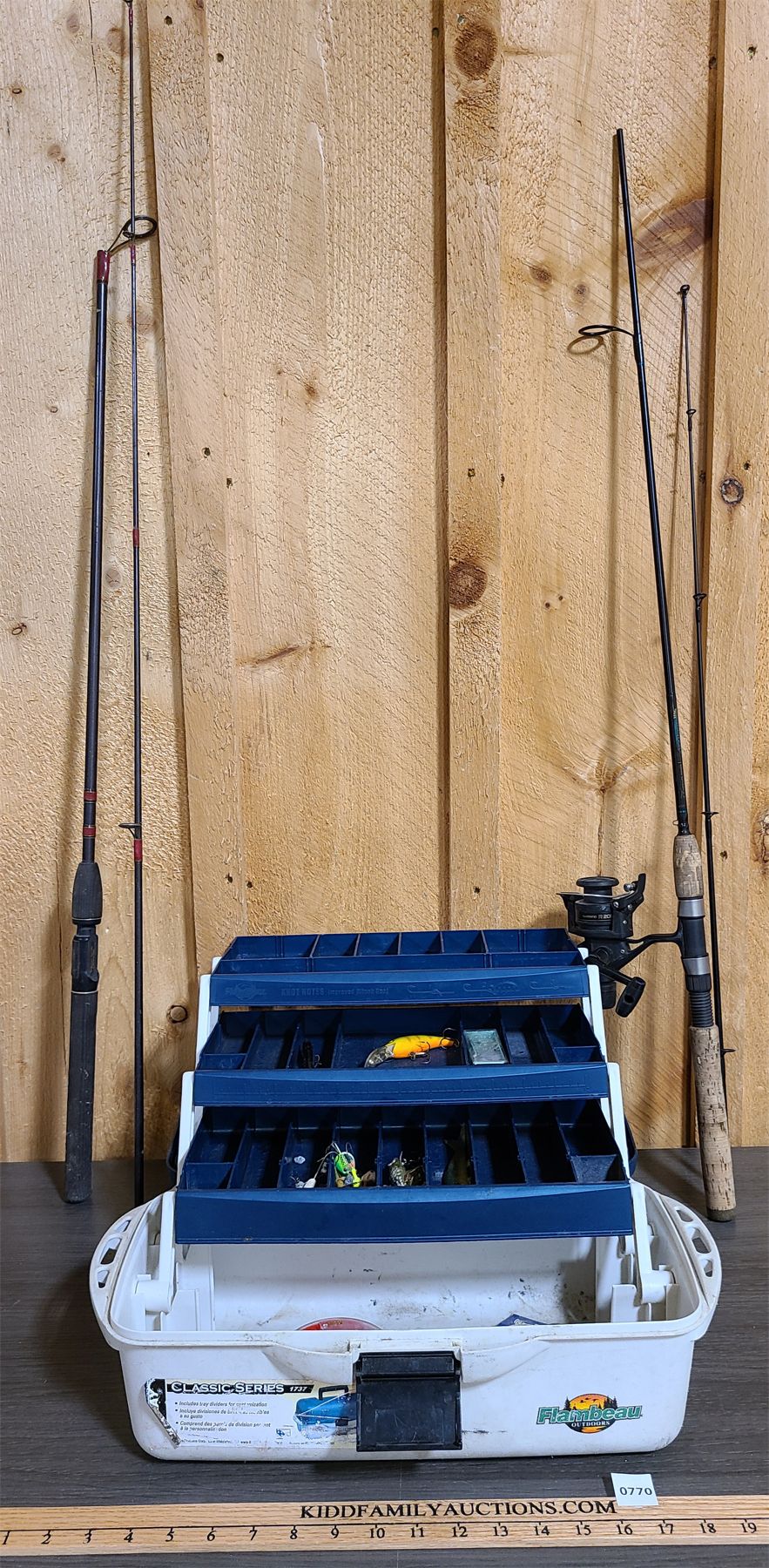 JOB LOT - FISHING RODS, TACKLE BOX, MISC FISHING TACKLE