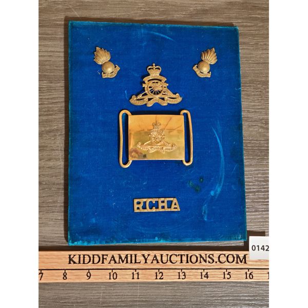 RCHA ARTILLERY BADGE SET - ON WOOD PLAQUE