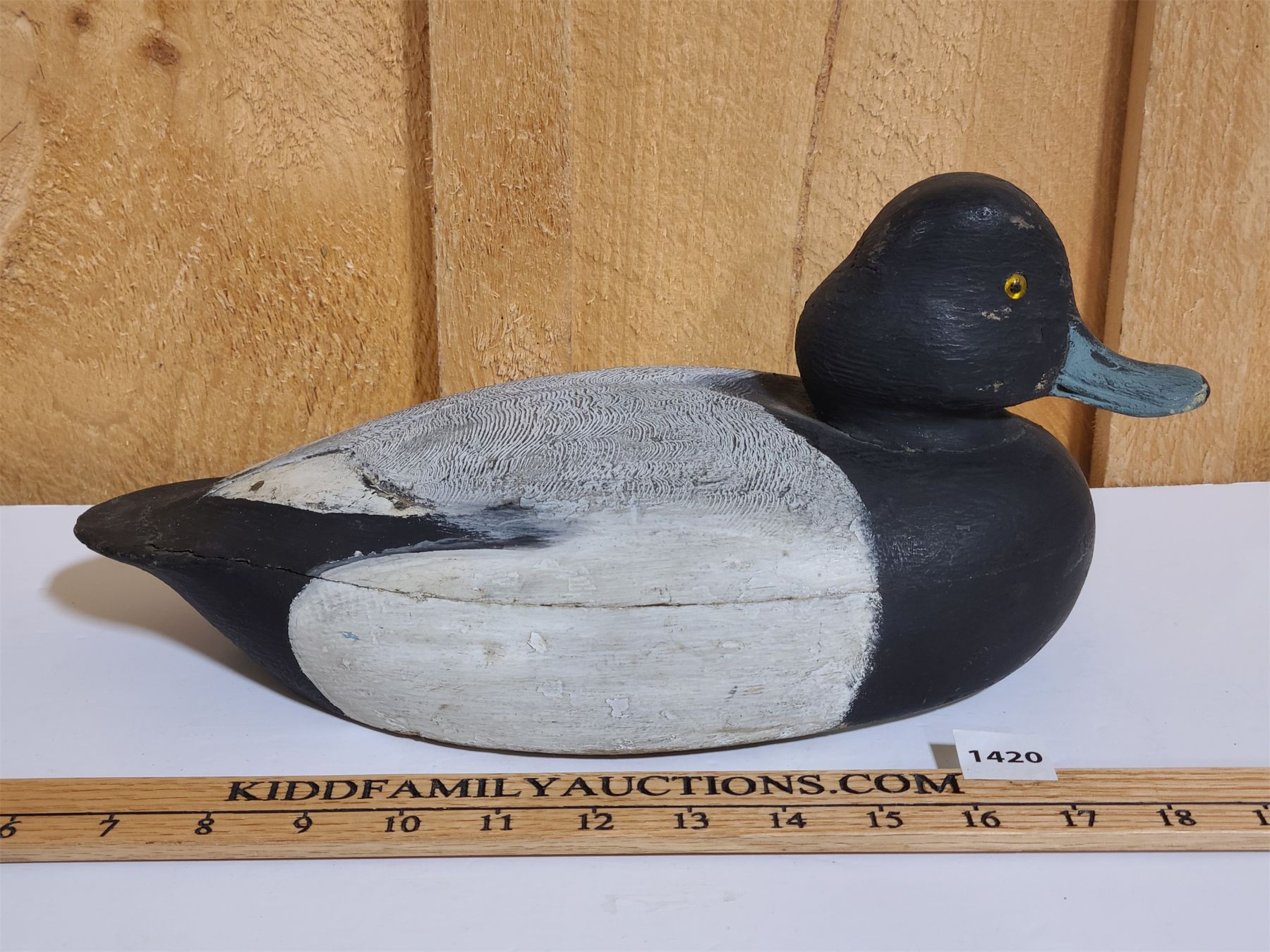 KEN ANGER CARVED WOODEN DUCK DECOY - BLUEBILL DRAKE - Kidd Family Auctions
