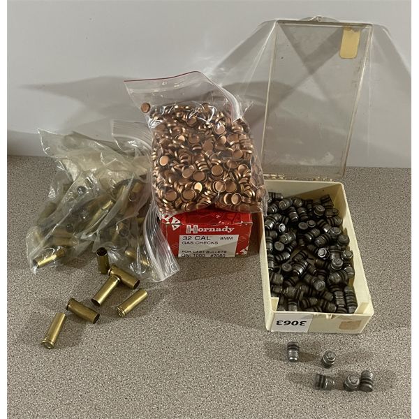 BULLETS & BRASS: APPROX 500X .32 CAL 87GR LWC & 41X .32 S&W LONG & 1 ...