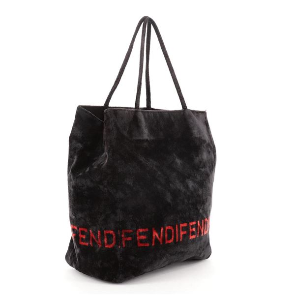 Fendi Vintage Logo Tote Velvet Large Black