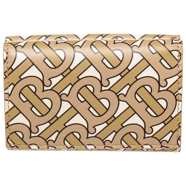 Burberry Beige Leather TB Double Flap Wallet