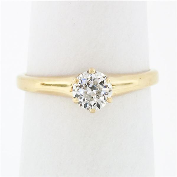 Antique Victorian 14k Gold 0.50 ctw Old Mine Cut Diamond Six-Prong Solitaire Rin