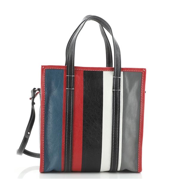 Balenciaga Bazar Convertible Tote Striped Leather Small Blue, Multicolor, Red, W