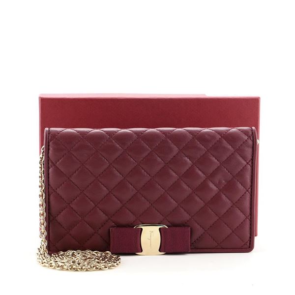 Salvatore Ferragamo Miss Vara Wallet on Chain Quilted Leather Red